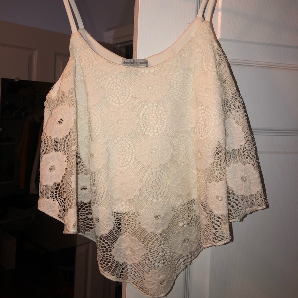 White cropped lace tank top